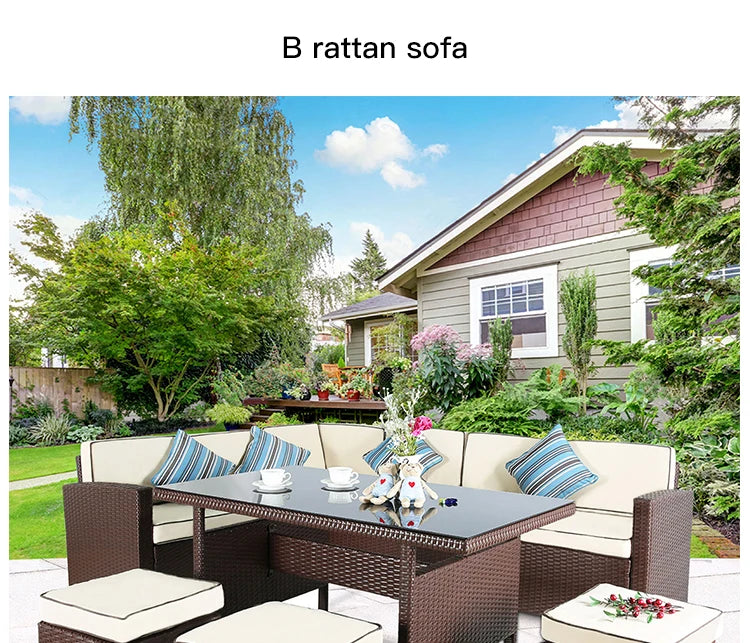 Nordic Rattan Sofa Combination For Courtyard Balcony Patio With Coffee Table Outdoor Garden Furniture Set Leisure Corner Sofas