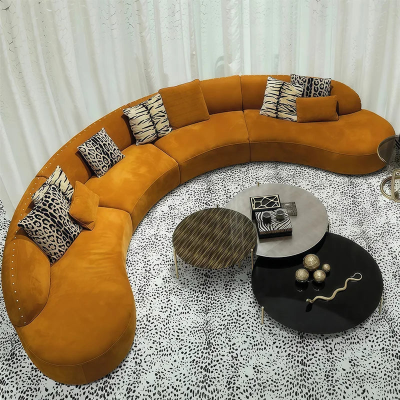 Italian High-End Luxury Modern Designer Curved Sofa Set Convertible and Upholstered for Modern Fashion Living Room Furniture