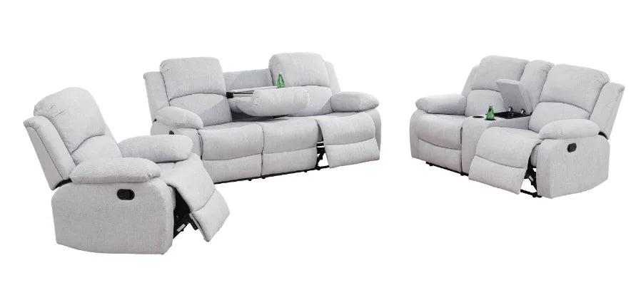 Beige Corduroy 3-Piece Living Room Recliner Sofa Set