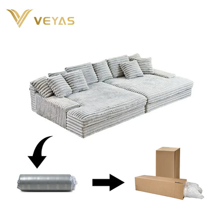 High End Modern Square Brown Fabric Three Seat Sofa Bed Foldable Large Sofa Sample for Family Room with Free Shipping