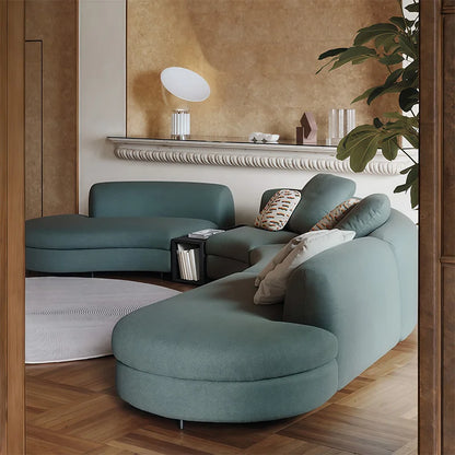 Nordic Style Convertible Upholstered Fabric Sectional Sofa with Curved Arms for Hotel Living Room Apartment