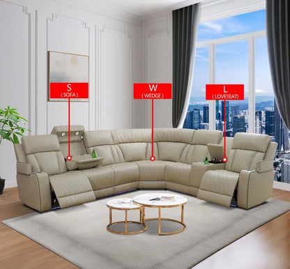 Living Room Hotel Convertible Leather Sectional Sofa Set with U-Shape Recliner