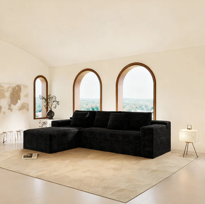 Modular Sectional Sofa Set Modern Sofa Bed Eco-Friendly Design Plush Corduroy Fabric Wood Legs No Assembly Required 2PC Free