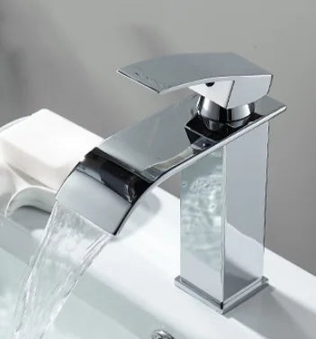 LED mixer tap for washbasin, outdoor decorator with luminous waterfall effect, colors changing according to temperature