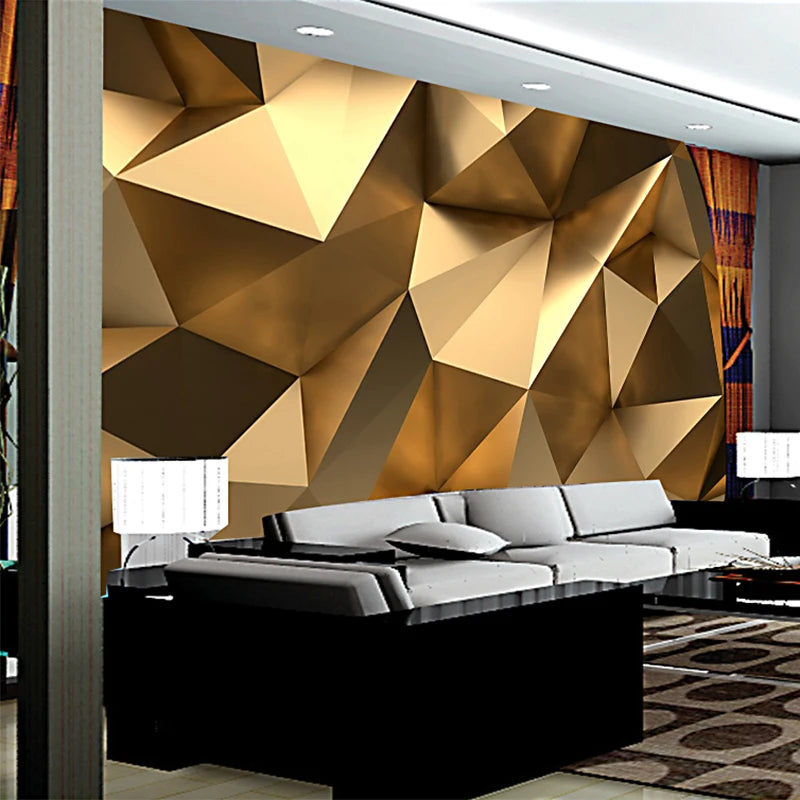 Photo Wallpaper Modern 3D Stereo Golden Geometric Murals Living Room TV Background Wall Decor Self-Adhesive Waterproof Stickers