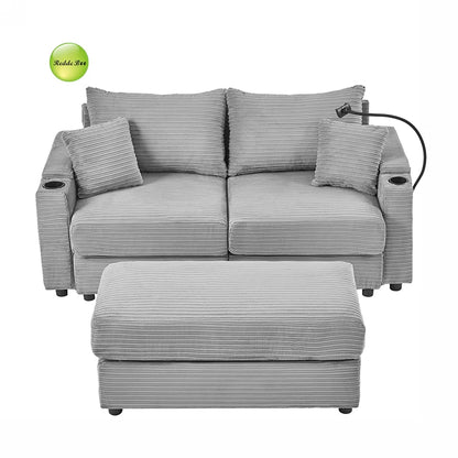 Modern Design 2 Seater Striped Velvet Multi-functional Upholstered Sofa with Ottoman for Living Room Use