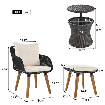 Patio Conversation Set With Wicker Cool Bar Table Ottomans Outdoor Furniture Bistro Sets for Porch Backyard Balcony Poolside