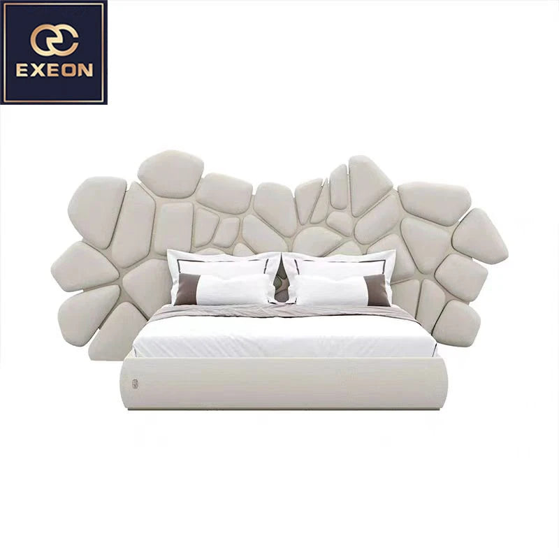 Italian Luxury Leather Double Bed Modern Villa Master Bedroom Furniture Irregular Design of High-end Soft Bed