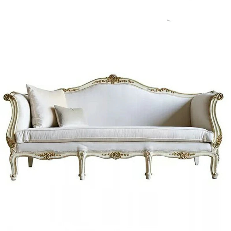 French Style Living Room High-end Fashion Carved Antique Three-person Sofa Custom Furniture