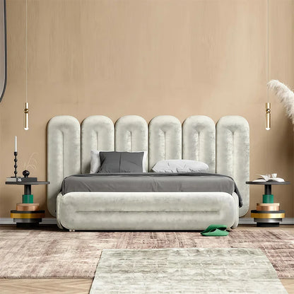Art Modern King Deluxe Bed Solid Wood Frame Metal Legs Blue Green Red Velvet Bedroom Furniture