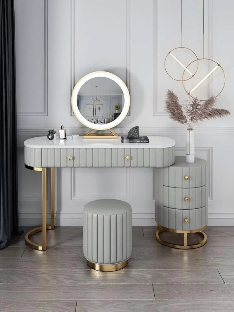 Nordic Modern Vanity Dresser With Drawers, Bedroom Furniture Makeup Dresser With Mirror, Dressing Table With Lights