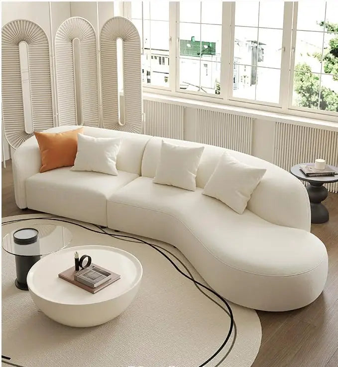 Light Luxury Italian Modern Cream Style High-End Moon Curved Fabric Sofa Minimalist Irregular Design Upholstered for School