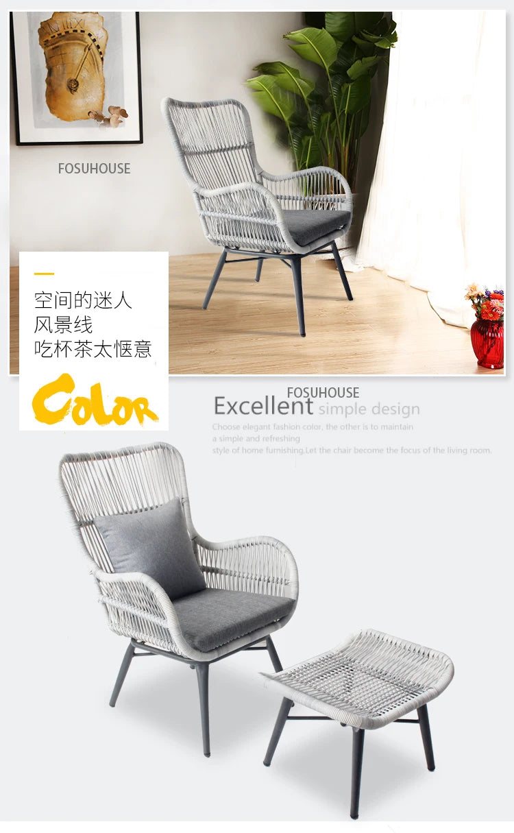 Rattan Chair Three Piece Set Balcony Table Combination Outdoor Furniture Armrest Single Rattan Sofa Recliner Patio Outdoor Chair