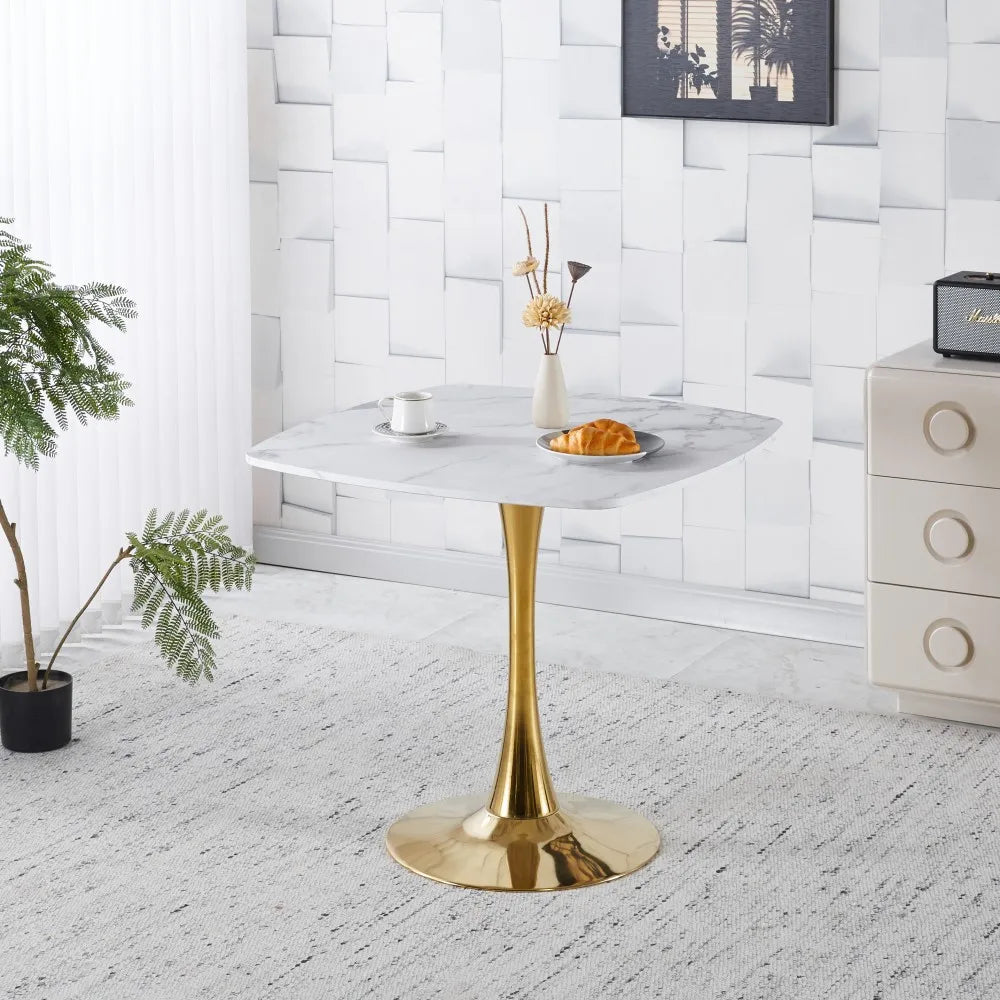 Square Dining Table Marble Top Golden Metal Frame Modern Design Home Furniture 2-4 Persons Small  Apartment