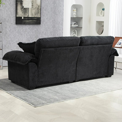 84" Chenille Convertible Modern Sofa Loveseat Deep Seat 2 Throw Pillows Memory Foam Living Room Apartment Office Lounge-Black