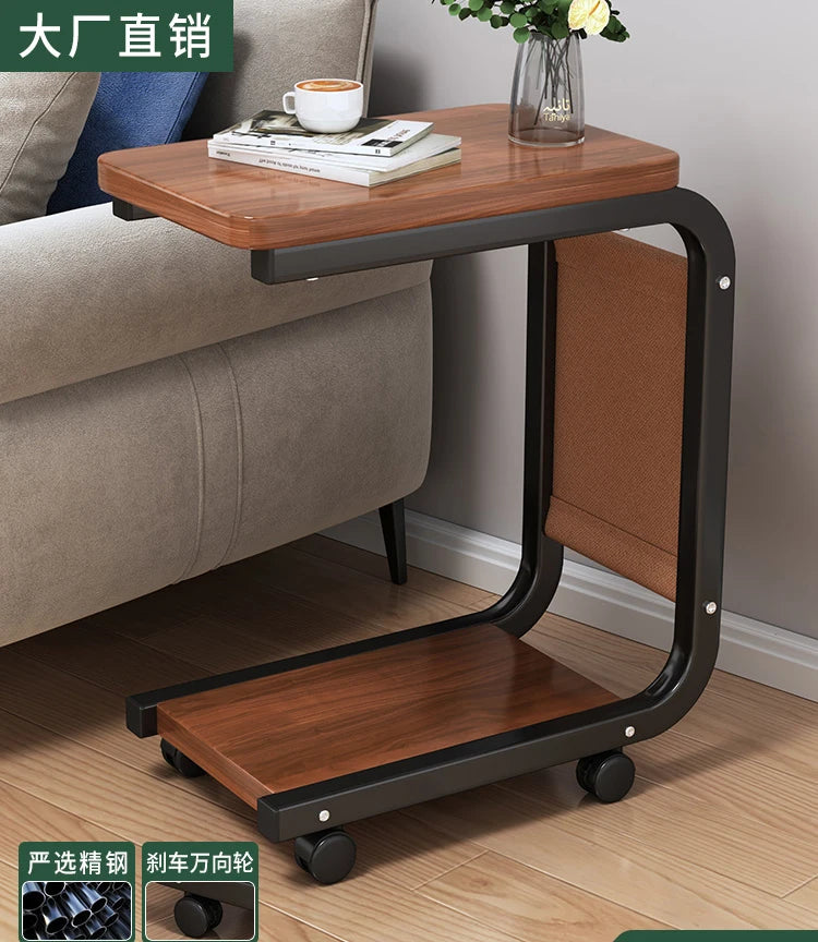 Metal Wooden Wood Modern Mobile Coffee Tables Mini Corner Small square Sofa Side Table Computer Bedside for Living Room
