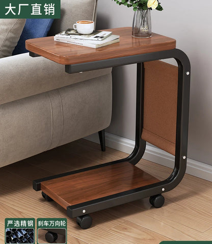 Metal Wooden Wood Modern Mobile Coffee Tables Mini Corner Small square Sofa Side Table Computer Bedside for Living Room