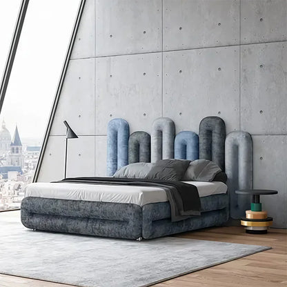 Art Modern King Deluxe Bed Solid Wood Frame Metal Legs Blue Green Red Velvet Bedroom Furniture