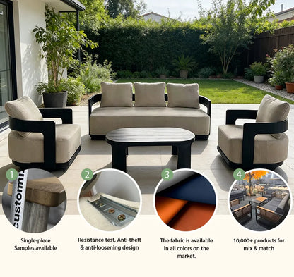Custom Modern Design Aluminum Garden Sofa Outdoor Furniture Set Waterproof Cushions for Balcony Patio Hotel Villa Courtyard