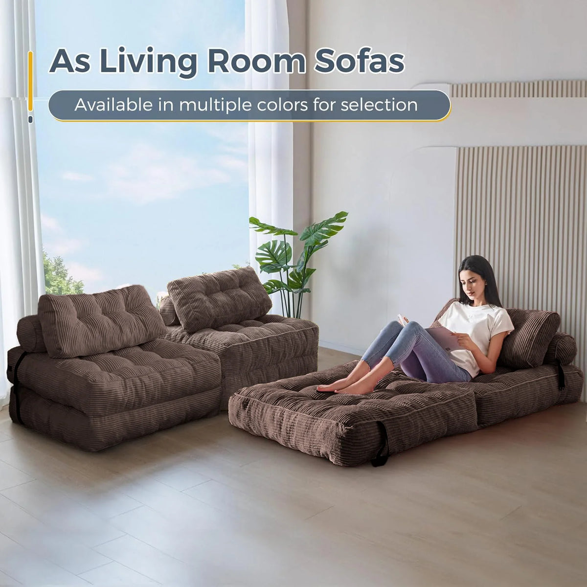 US In-Stock High Quality Corduroy Foldable Modern Sofa Bed No-Installation Vacuum Compressed for Living Room Balcony Hotel