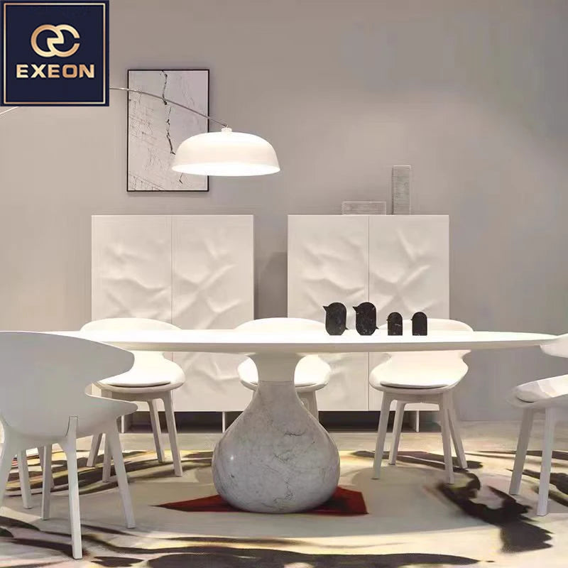 Italian Furniture Minimal Design Dining Table Natural Marble Modern Mansion Designer Round Dining Table