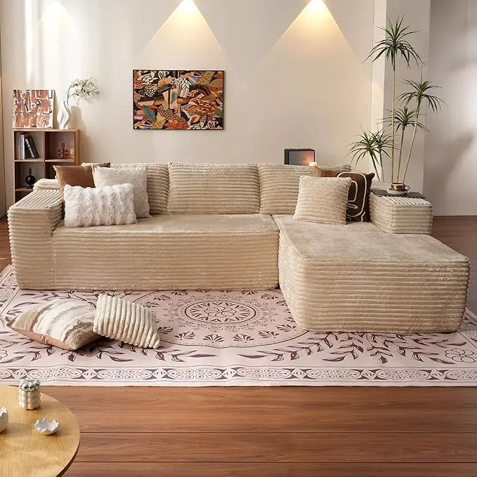 Best-Selling Convertible Tufted L-Shaped Modular Fabric Sofa with Modern Design for Living Room-Flexible Combination Sofa Set