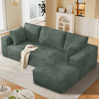 Modern Velvet Sectional Sofa with Memory Foam Cushions Vacuum Packed Living Room Set