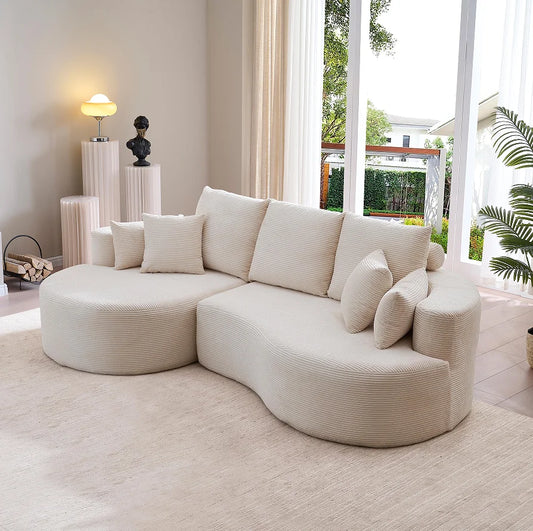 106 In. 2-Piece Modern Reclining Fabric Cloud Curved Sectional Sofa Set with Chaise for Villa Living Room Bedroom Apartment-Gray