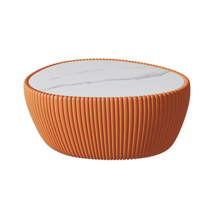 Modern Wood & Marble Top Goose Egg Shape Orange Coffee Table for Living Room Home Furniture