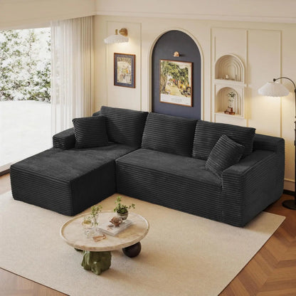 L-Shaped Boneless Modular Cloud Sofa, Plush Corduroy Modern Sectional, Deep Seat Upholstered Chaise No Assembly for Living Room