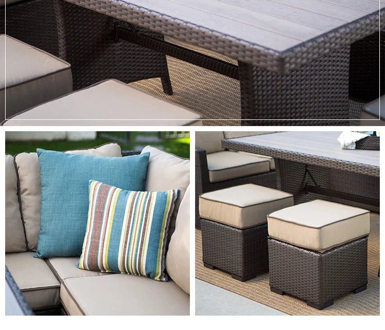 Nordic Rattan Sofa Combination For Courtyard Balcony Patio With Coffee Table Outdoor Garden Furniture Set Leisure Corner Sofas