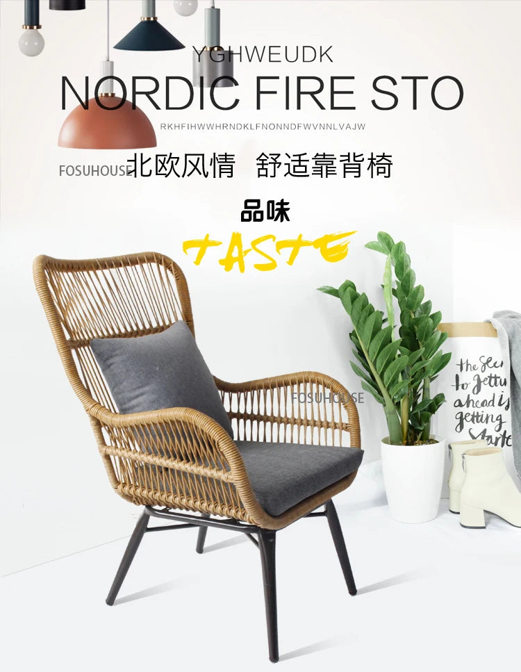 Rattan Chair Three Piece Set Balcony Table Combination Outdoor Furniture Armrest Single Rattan Sofa Recliner Patio Outdoor Chair