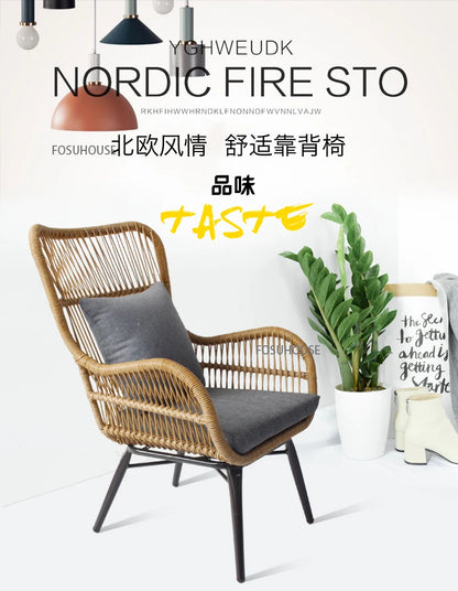 Rattan Chair Three Piece Set Balcony Table Combination Outdoor Furniture Armrest Single Rattan Sofa Recliner Patio Outdoor Chair