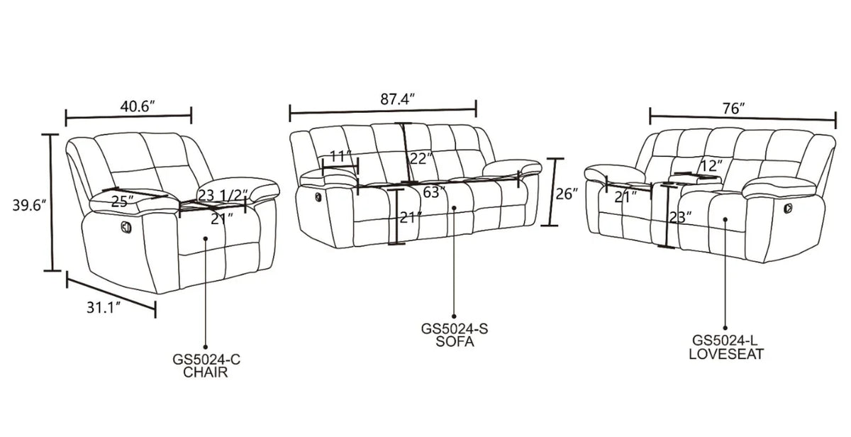 Beige Corduroy 3-Piece Living Room Recliner Sofa Set