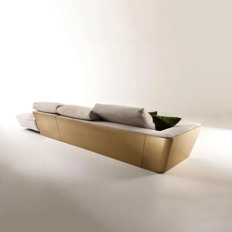 Italian Light Luxury Leather Sofa Living Room Three-person Stainless Steel Sofa Imported Frosted Leather Furniture