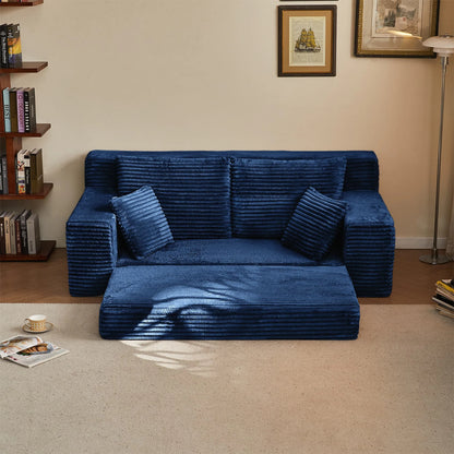 Modern Modular Loveseat Sofa Bed Convertible 2-in-1 Square Upholstered Durable Corduroy Fabric High-Density Foam Apartment Villa