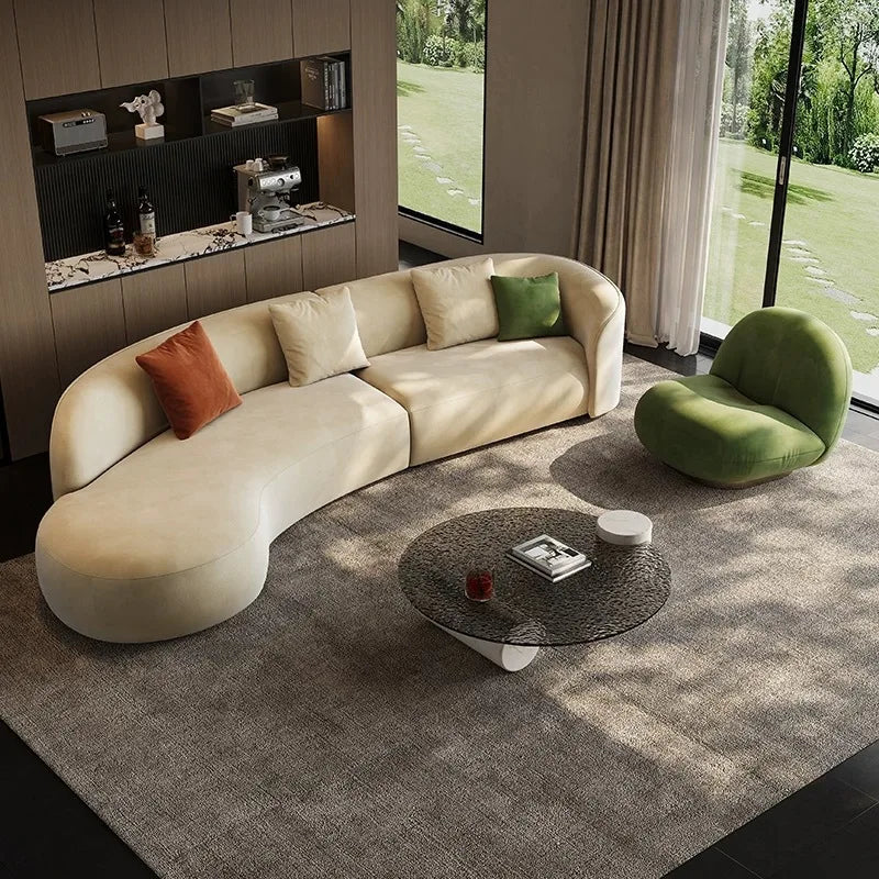 Light Luxury Italian Modern Cream Style High-End Moon Curved Fabric Sofa Minimalist Irregular Design Upholstered for School