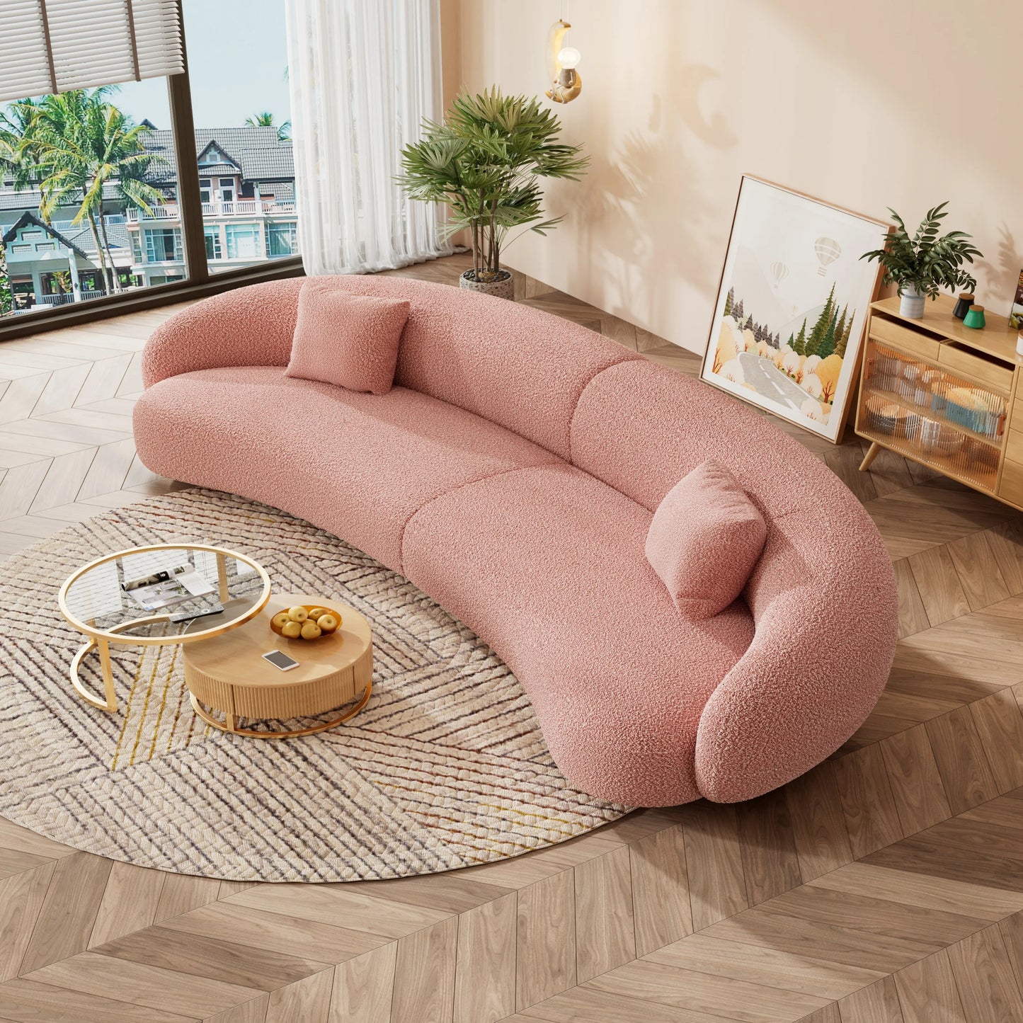 Modern Luxury Living Room Furniture Hot Sale White Curved Velvet Sofa Set Fabric Sofas for Apartment Hotel Villa