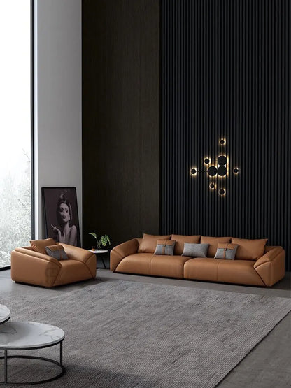 Italian Leather Sofa Light Luxury Modern First Layer Leather Small Apartment Direct Row Four-person Down Sofa