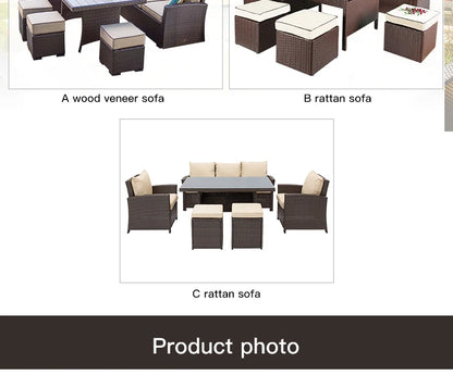 Nordic Rattan Sofa Combination For Courtyard Balcony Patio With Coffee Table Outdoor Garden Furniture Set Leisure Corner Sofas