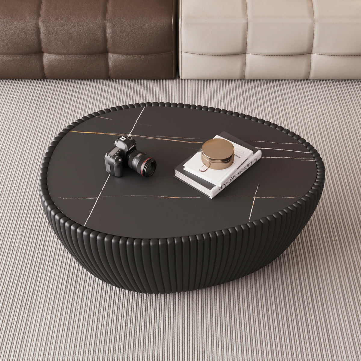 Modern Wood & Marble Top Goose Egg Shape Orange Coffee Table for Living Room Home Furniture