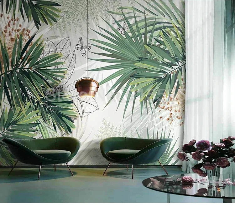 Custom 3D Mural Wallpaper Tropical Plants Rainforest Palm Leaf Interior Bedroom Dining Room Living Room Photo Wall Decoration