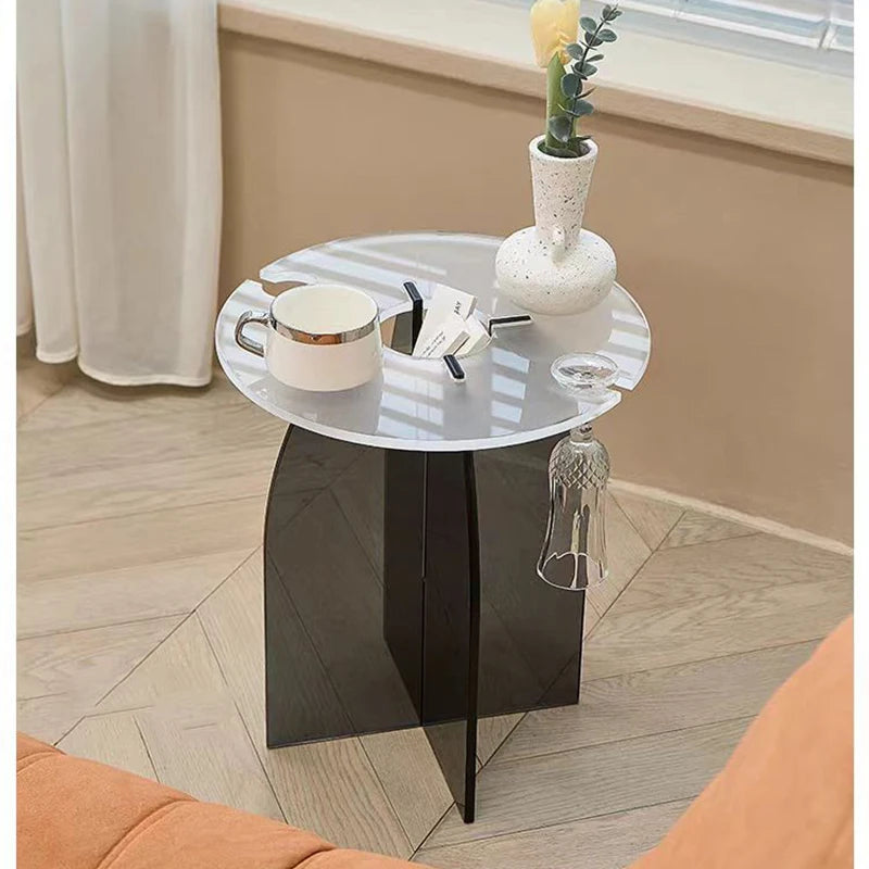 Modern Transparent Acrylic Long Coffee Table with Unique round Design Living Room Furniture with Metal Material