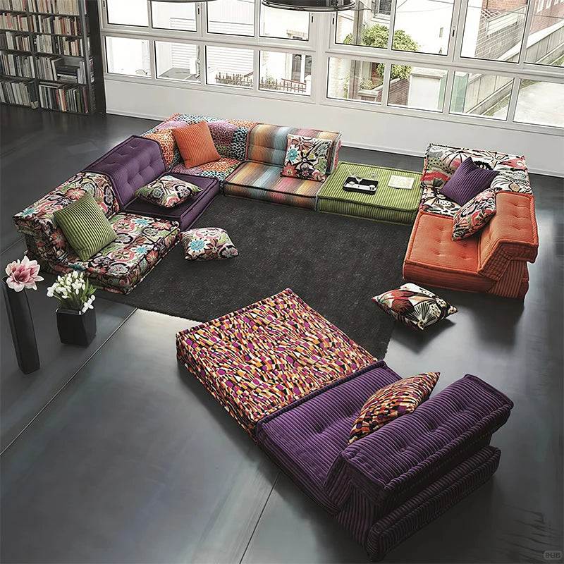 Modern Solid Wood Upholstered Extendable Square Sectional Mah Jong Sofa Living Room Furniture Modular Adjustable Apartment/Villa
