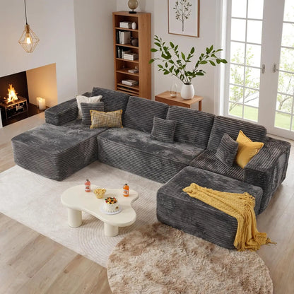 Factory Wholesale Modular U-Shape Cloud Sofa with Reversible Chaise, Vacuum Compressed & Boneless