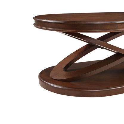 44 Inch Modern Wood Oval Coffee Table with X-Shaped Base Open Storage Sofa Center Table for Living Room Furniture