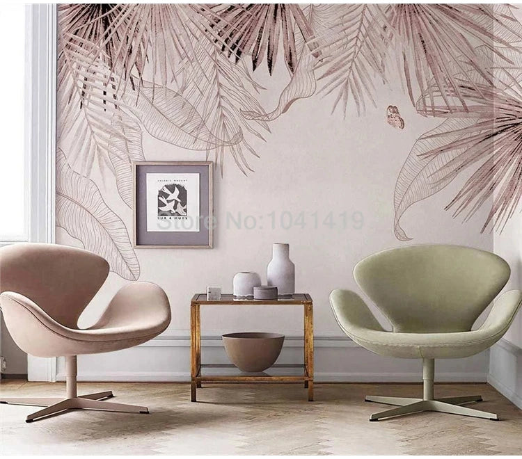 Custom Mural Wallpaper 3D Stereo Tropical Plant Butterfly Leaves Wall Painting Living Room TV Sofa Bedroom Papel De Parede Sala