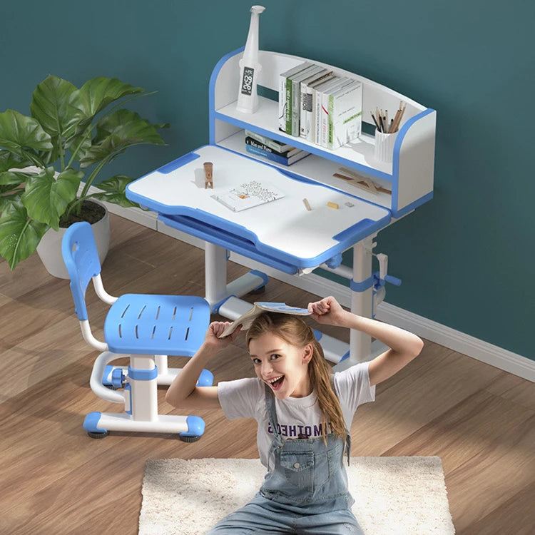 Adjustable Table Top Angle Children Study Table  Posture Correction Multi-functional Lifting Learning Desk with Bookcase