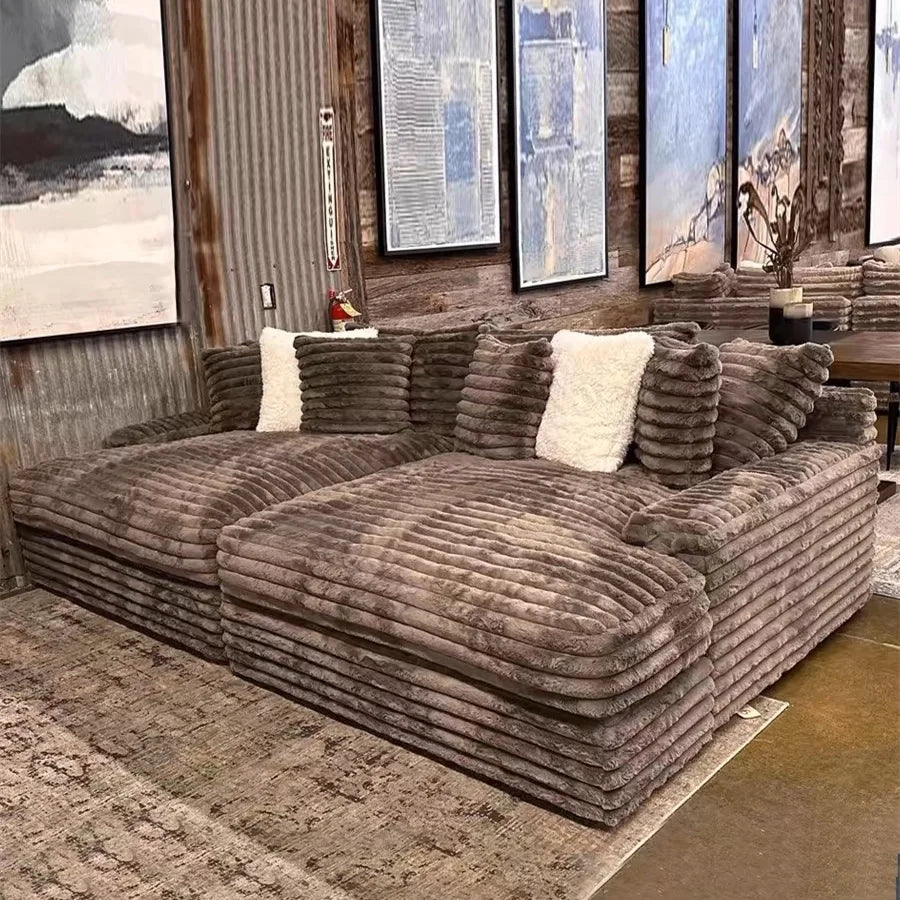 Sofa Bed Corduroy Fabric Ultra-wide Sitting Depth Comfortable Simple Modular Sofa Suitable for Living Room Villa