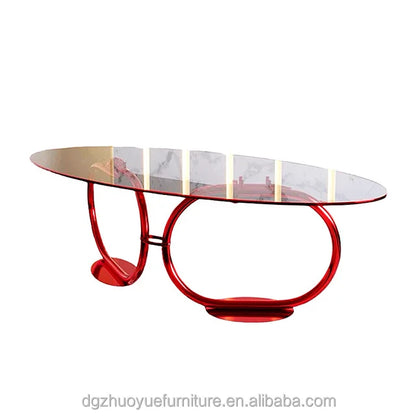 Italian Luxury High-Grade Metal Tempered Glass Oval Dining Table Set Modern Design for Home Apartment Villa 10+ Seater